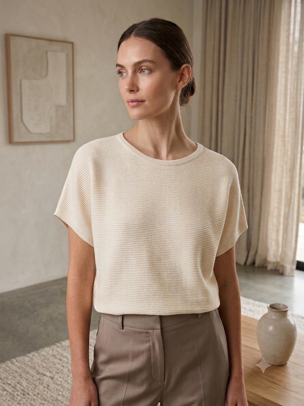 The Reset R Label Ivory Ribbed Dolman Sleeve Knit Sweater S/M